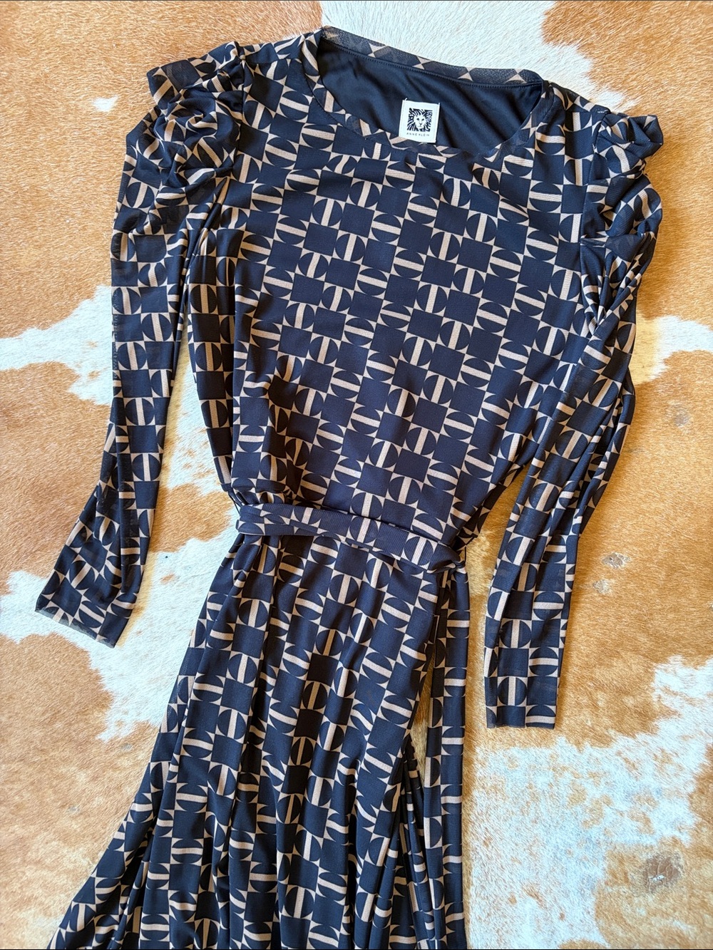 Geometric Print Long Sleeve Maxi Wrap Dress
